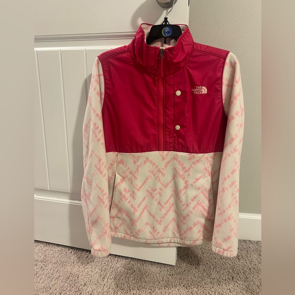 The North Face Women's Red and Cream fleece Jacket